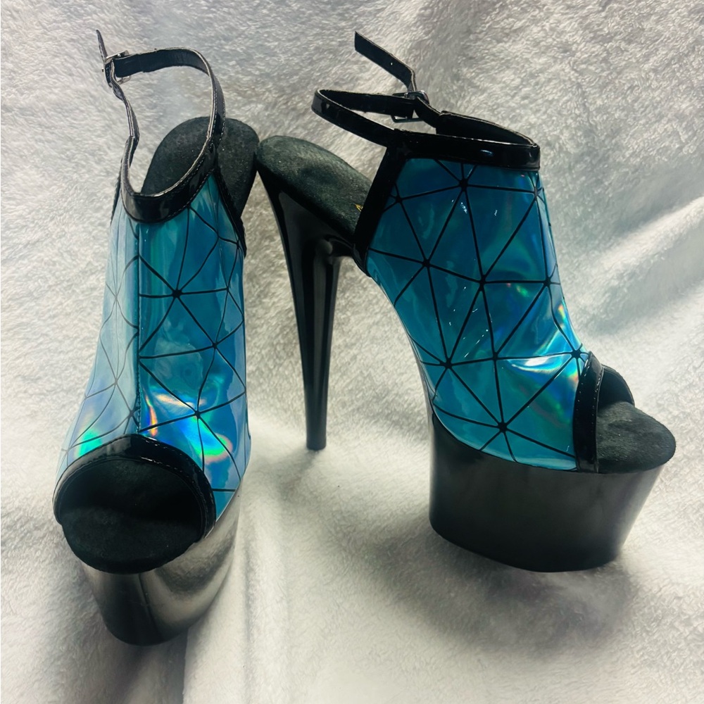 Holographic Blue Platform Heels - exotic dancer heels